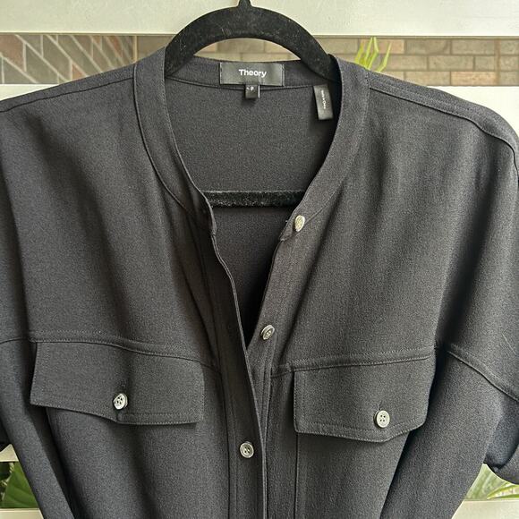 Theory Black Rosina Crepe Belted Cargo Shirt Dress Size S/P - Picture 4 of 8